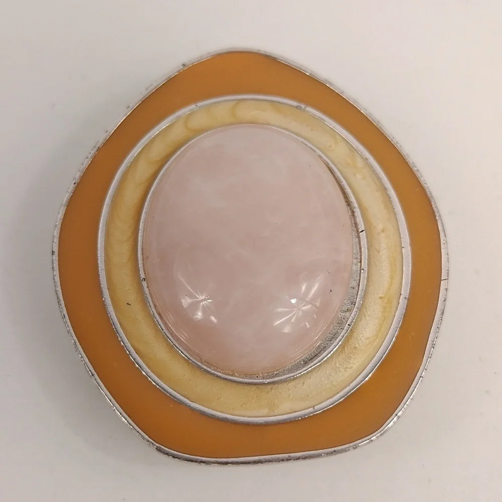 Vintage CS for Avon Rose Quartz and Enamel Brooch